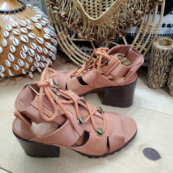 Sorel Nadia Womens 7 Teak Brown Suede Lace Up Sandals Shoes Block Heel - Picture 12 of 12